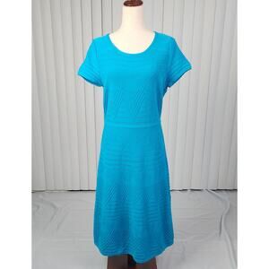Talbots Fit & Flair Midi Knit Dress Round Neck Short Sleeve Blue Size Large